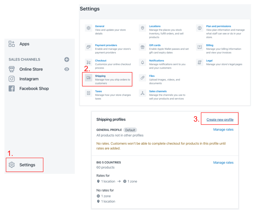 在Shopify设置运费的截图