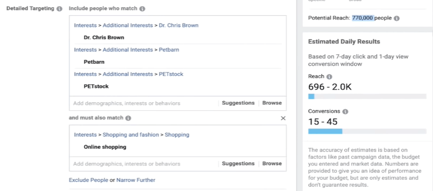 Facebook ads for beginners: set a 500k to 1 million audience reach