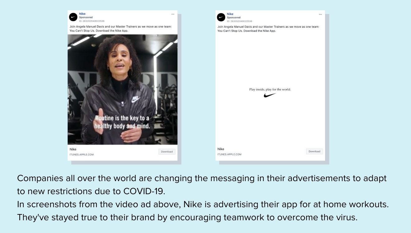 冠状病毒期间耐克广告