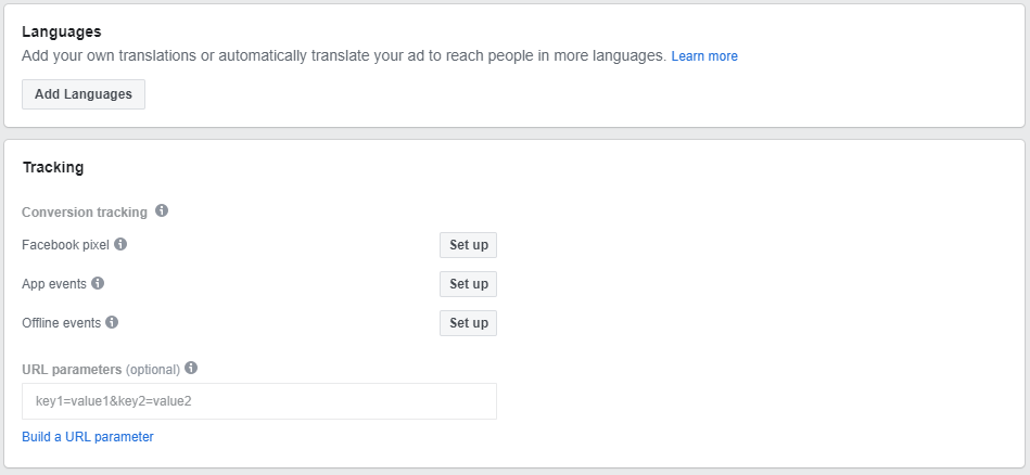 设置Facebook广告的语言和跟踪选项