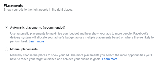 设置Facebook广告位置