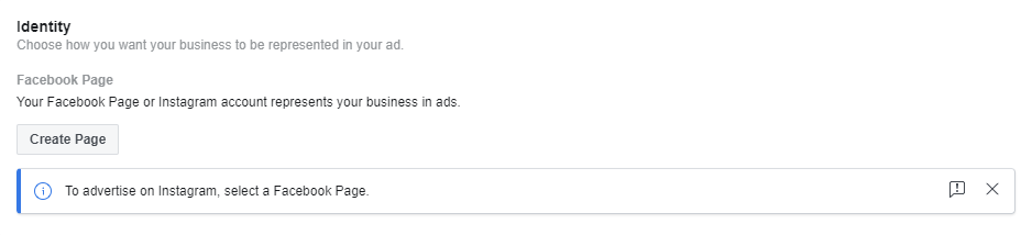 Facebook广告身份选项