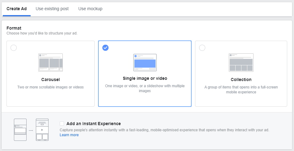 Facebook广告格式选项