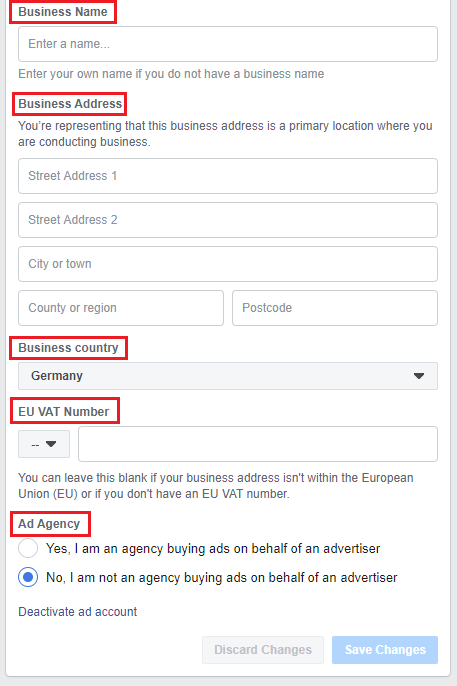选择一个企业名称Facebook广告经理