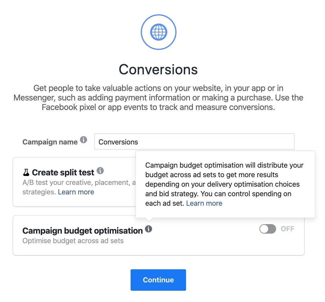 从Facebook广告截图设置为CBO竞选活动
