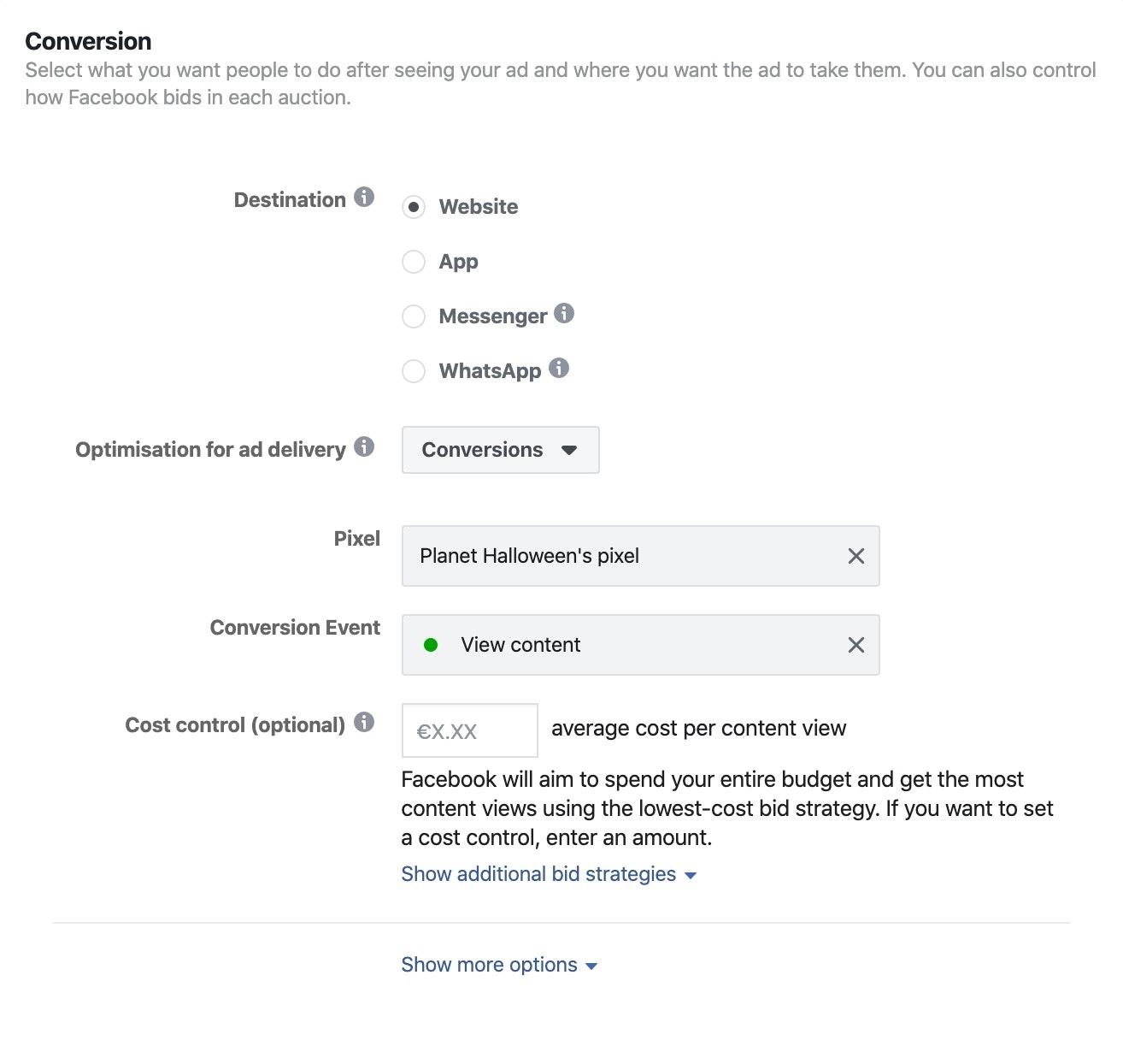 截图设置Facebook广告