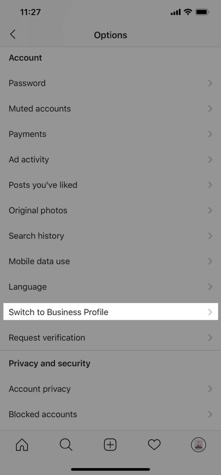 切换到instagram业务简介