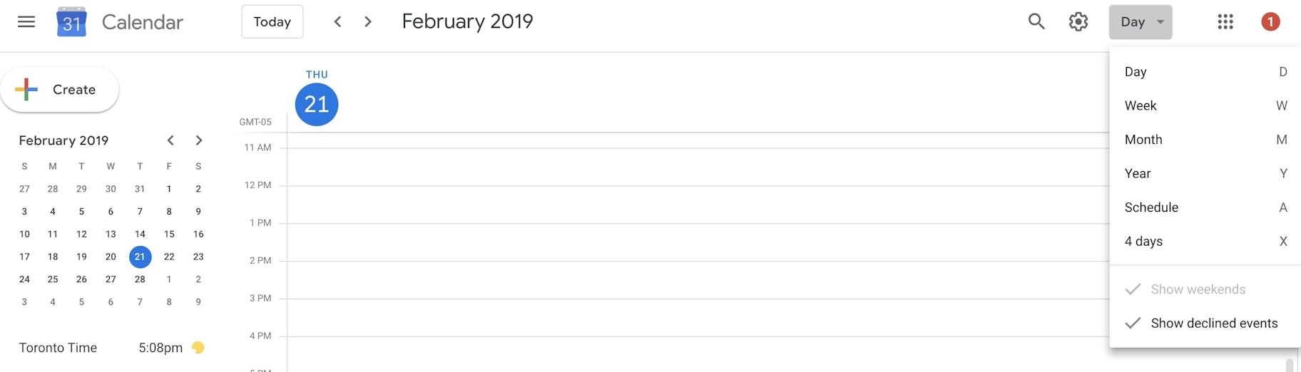 在谷歌日历更改视图