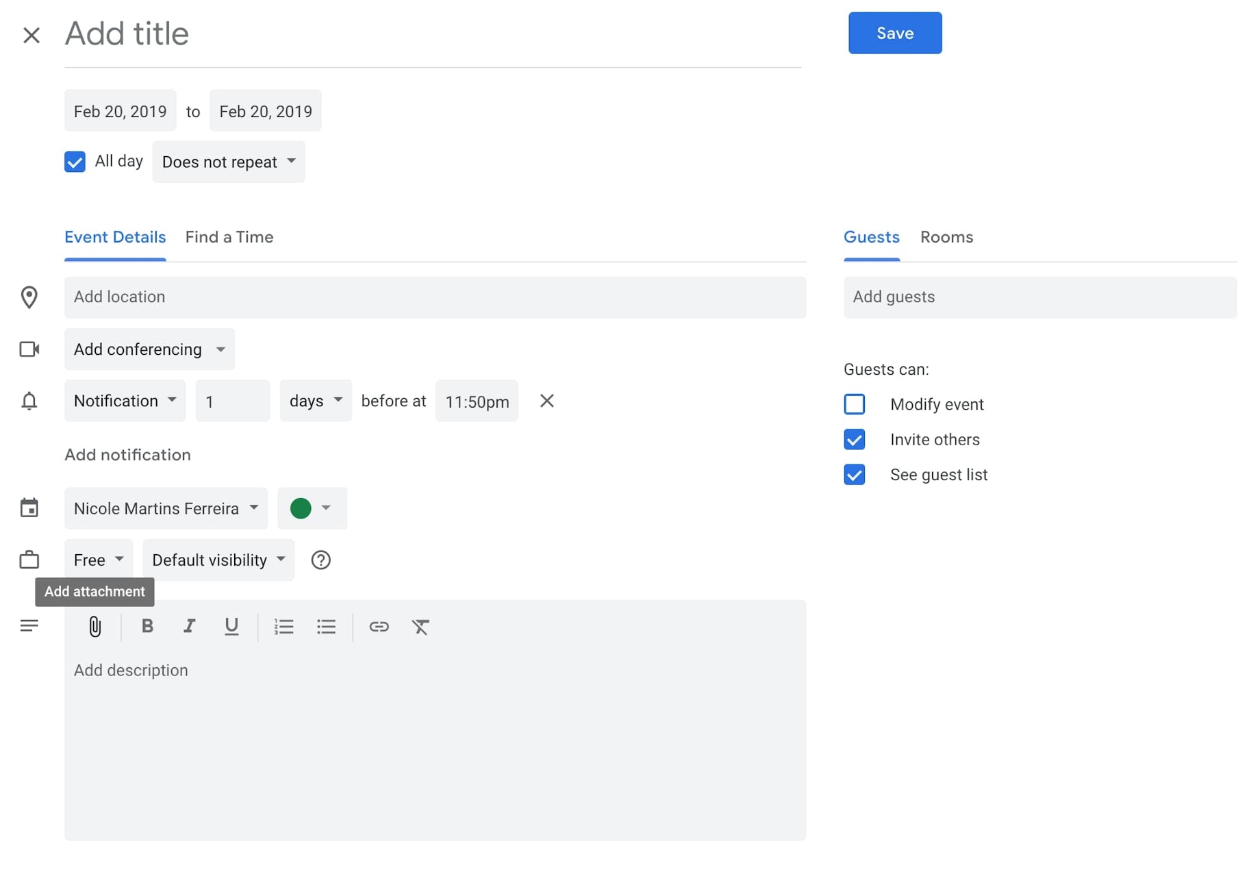 添加附件谷歌日历