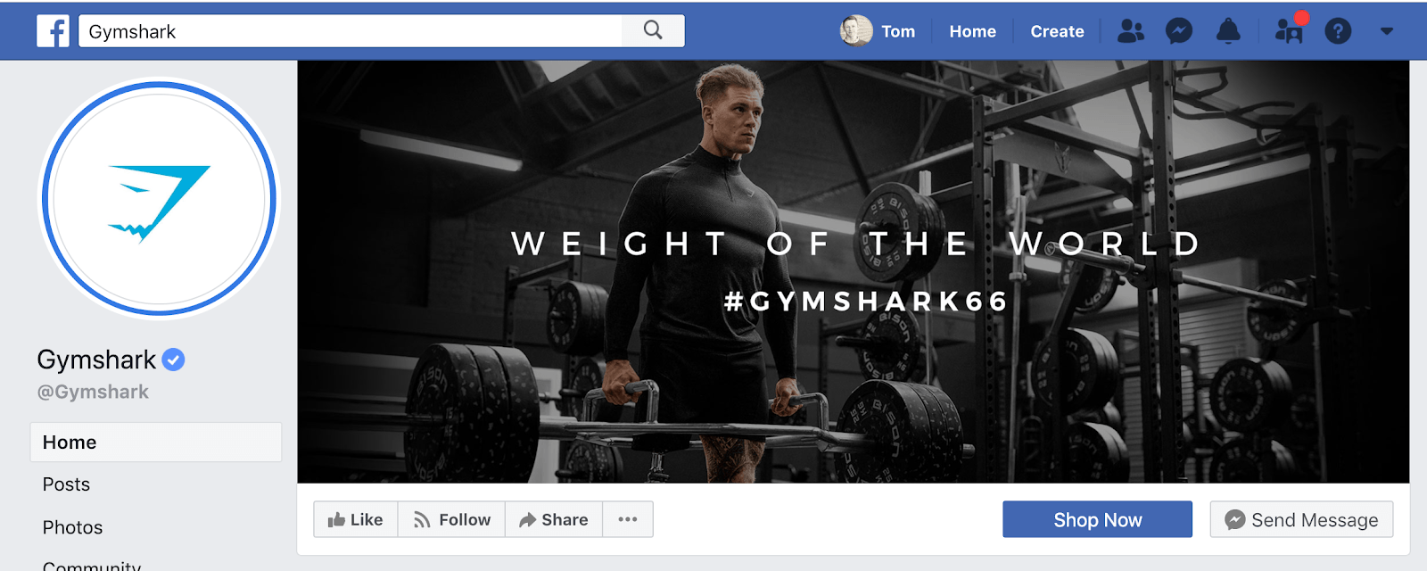 Gymshark Facebook页面