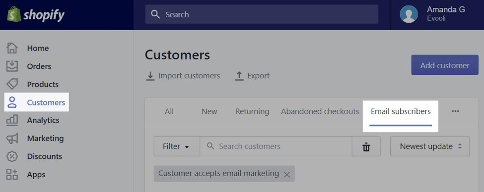 Shopify电子邮件订阅