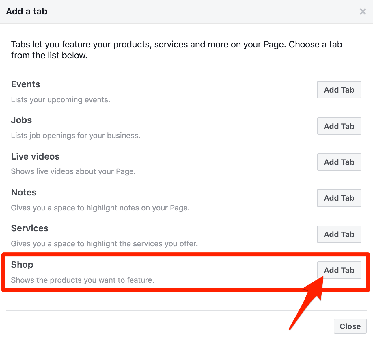添加Facebook商店