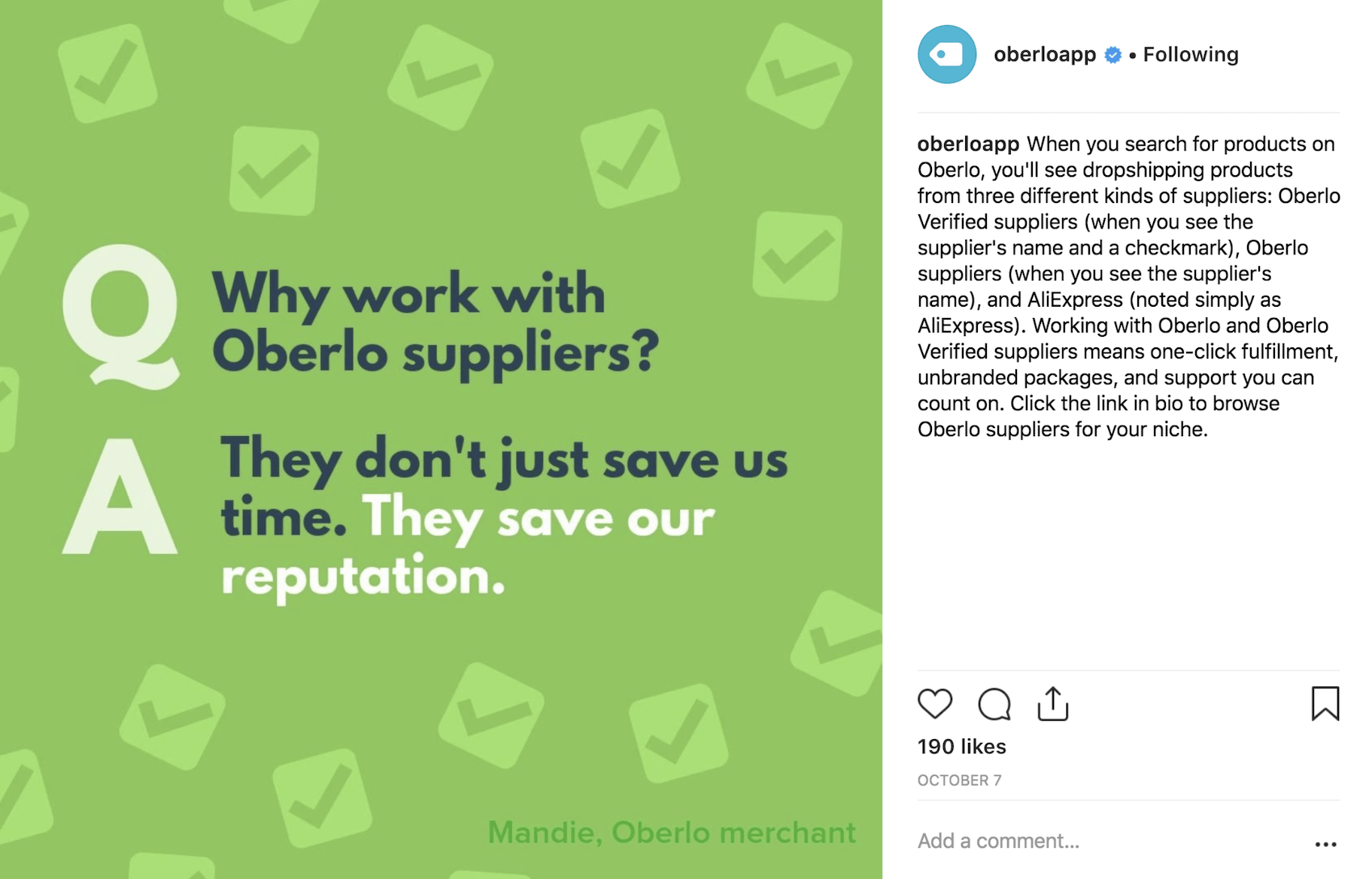 Oberlo Instagram Post