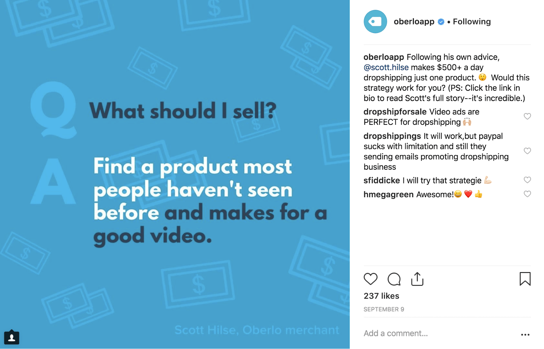 Oberlo Instagram Post