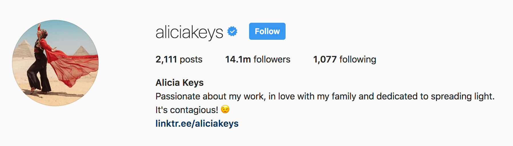 Alicia keys instagram上的个人简介