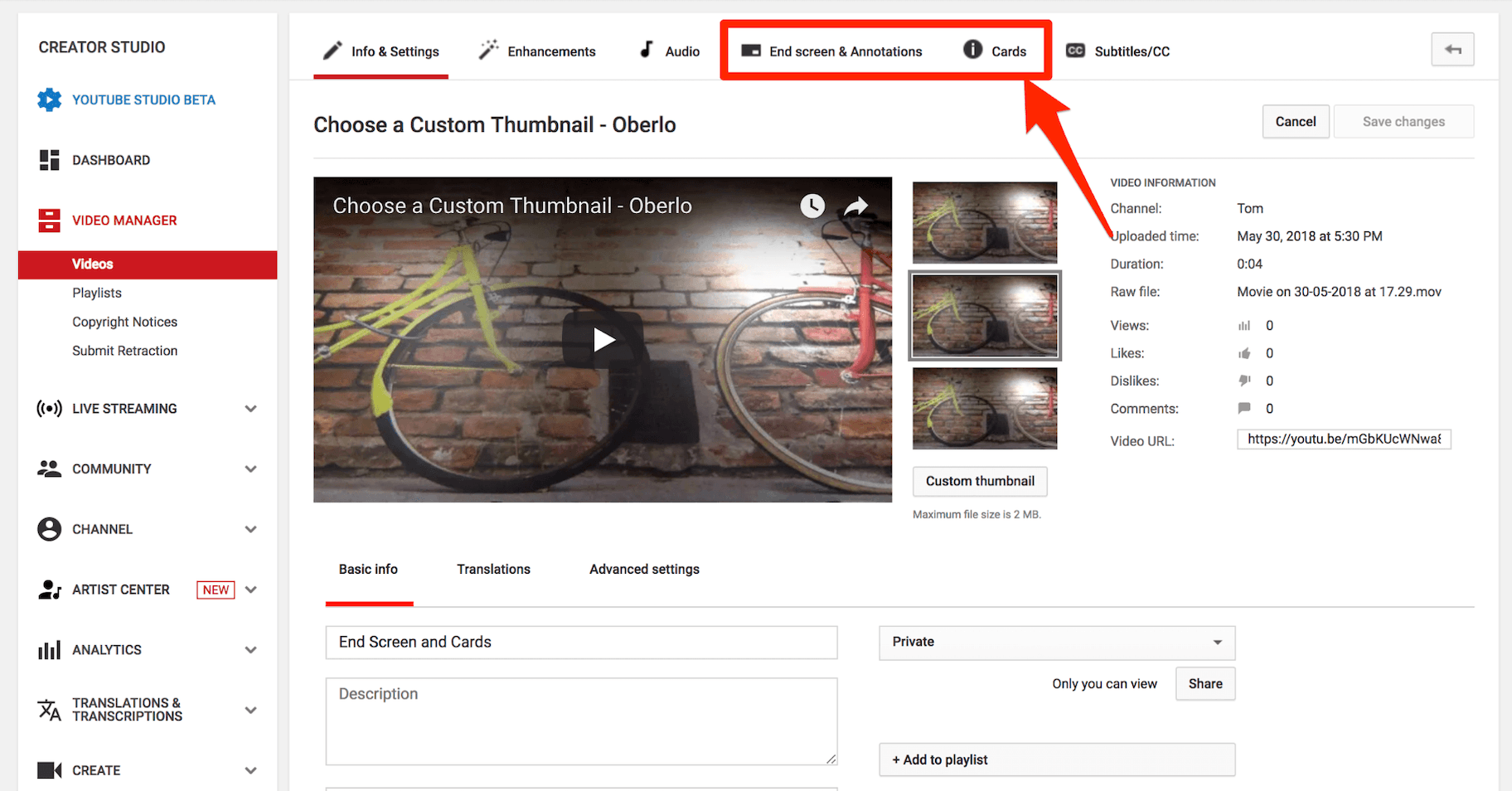 添加YouTube结束屏幕和卡片