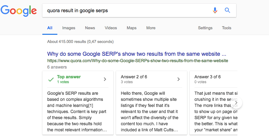 Quora在谷歌旋转木马