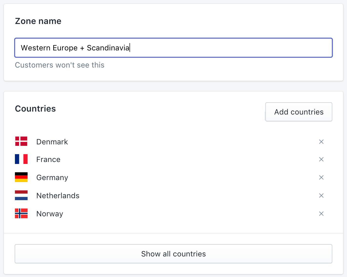 自定义运输区域在Shopify