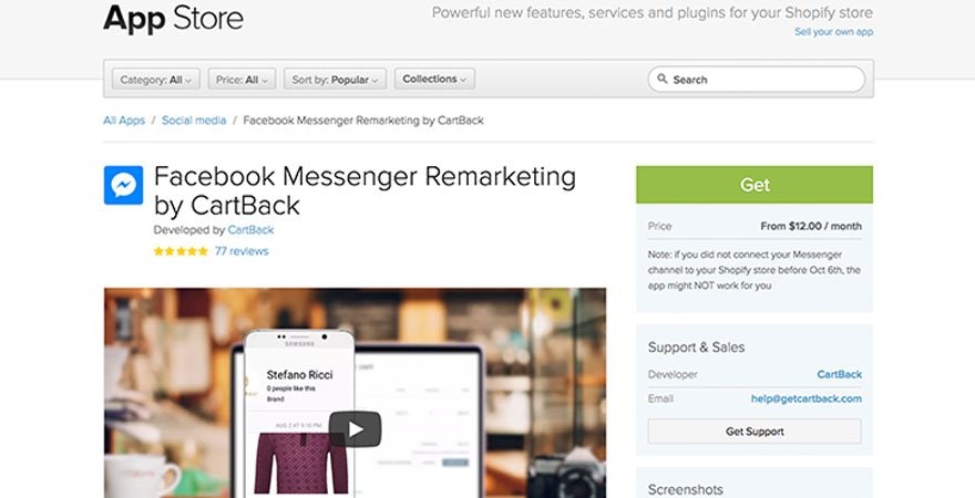 Facebook - CartBack Facebook Messenger
