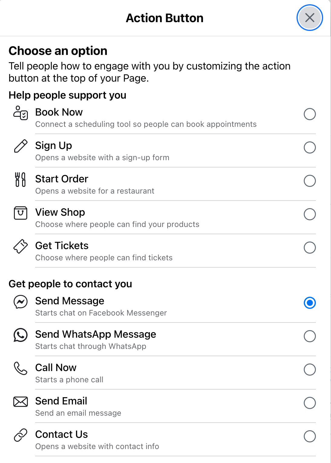 行动按钮Facebook业务页面
