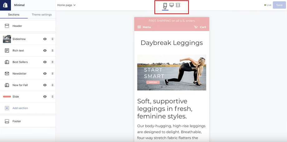 如何在Shopify中选择移动视图