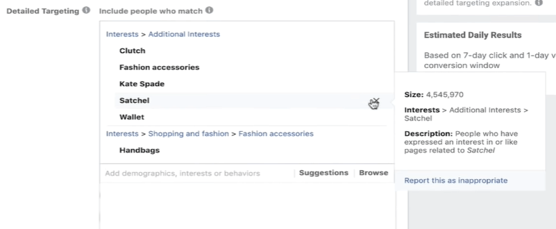 选择五个目标兴趣作为你的Facebook广告公式的一部分