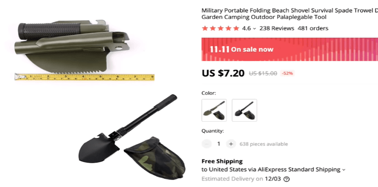 The foldable shovel is the fourth potential idea to dropship