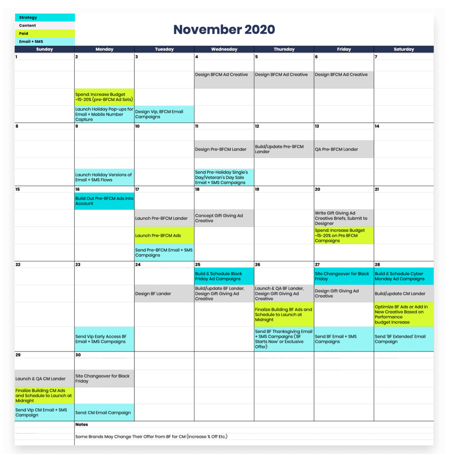 黑色星期五内容日历