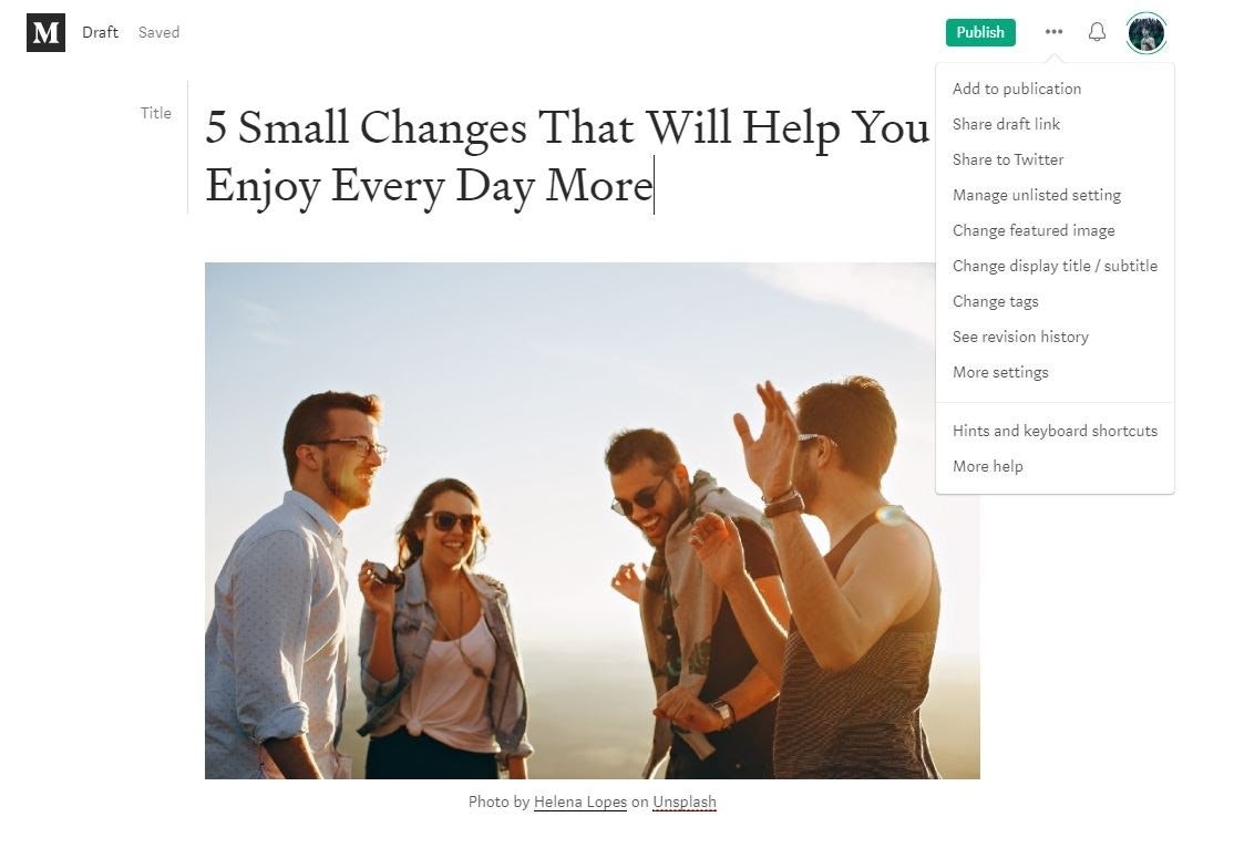 添加到媒体上的发布选项的屏幕截图