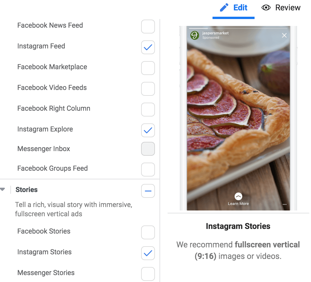 ad placements Instagram