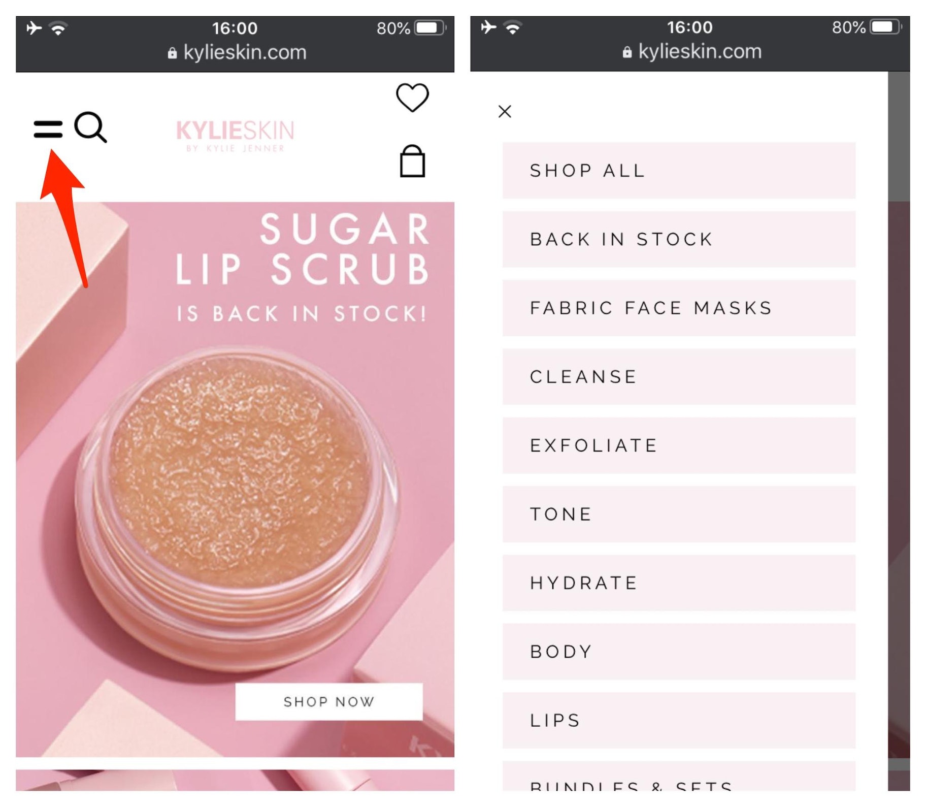 KylieSkin手机菜单示例