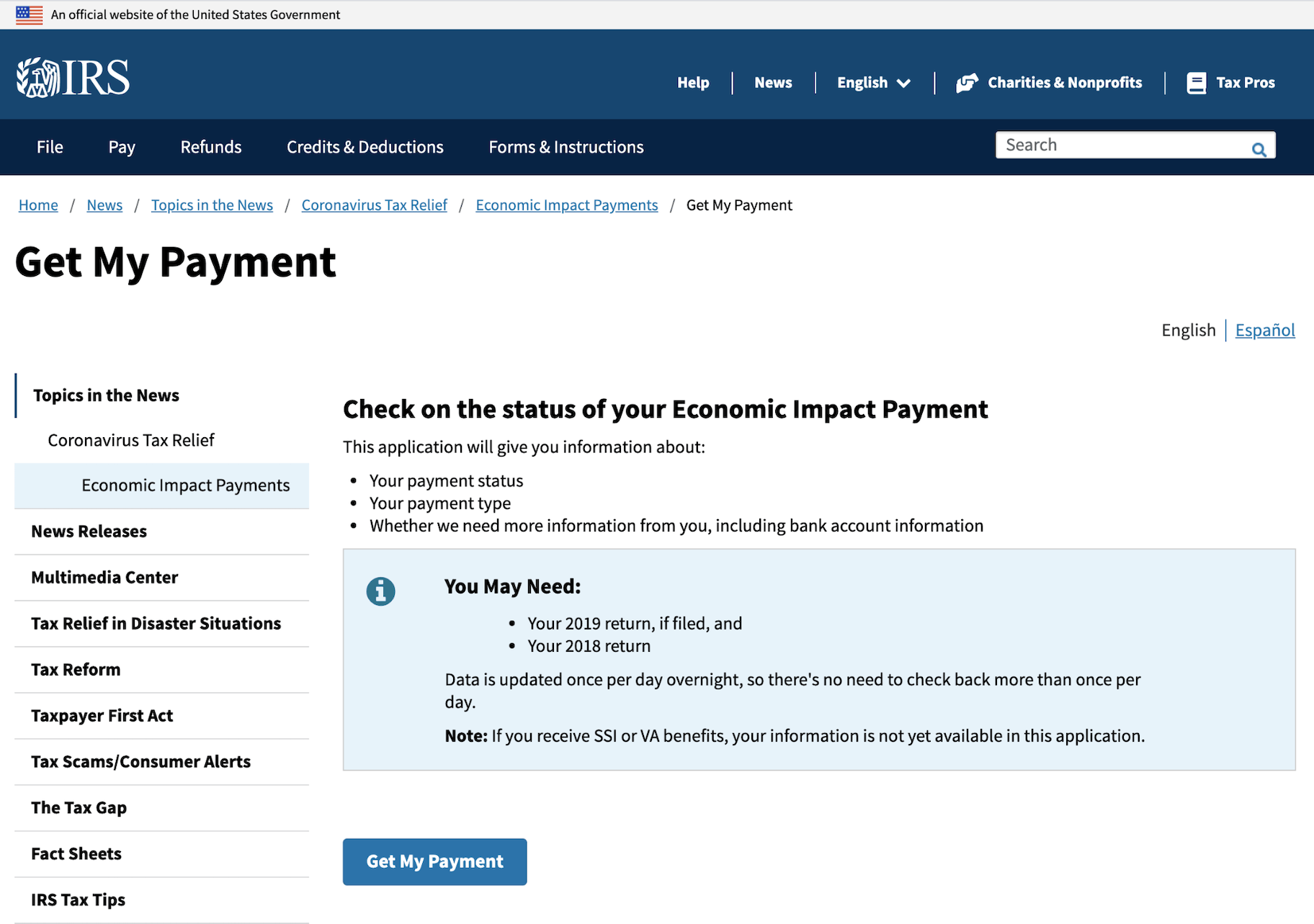 检查美国经济刺激支付的状态