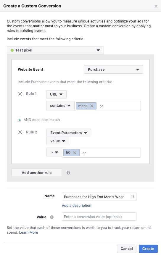Facebook像素自定义转换