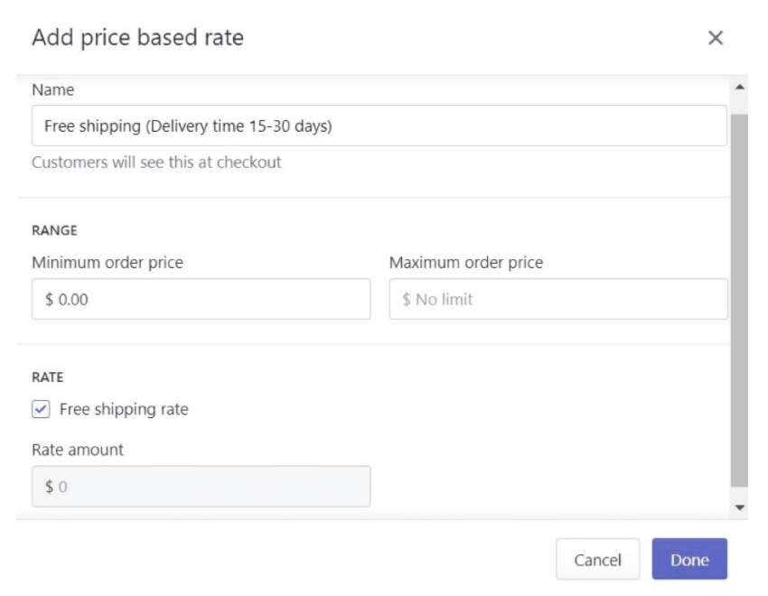 Shopify free shipping setup