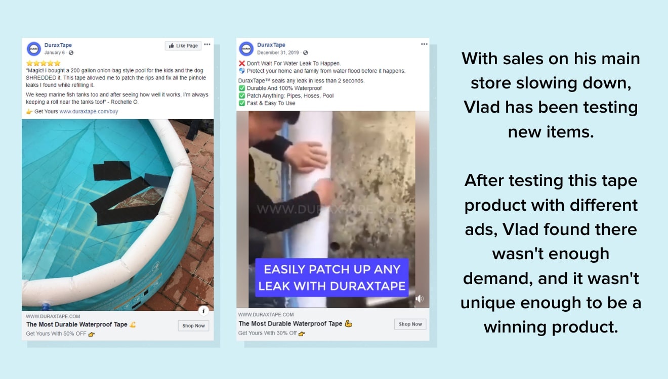 ads for failed dropshipping product