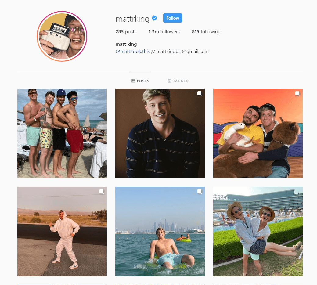 Instagram网红Matt King的截图