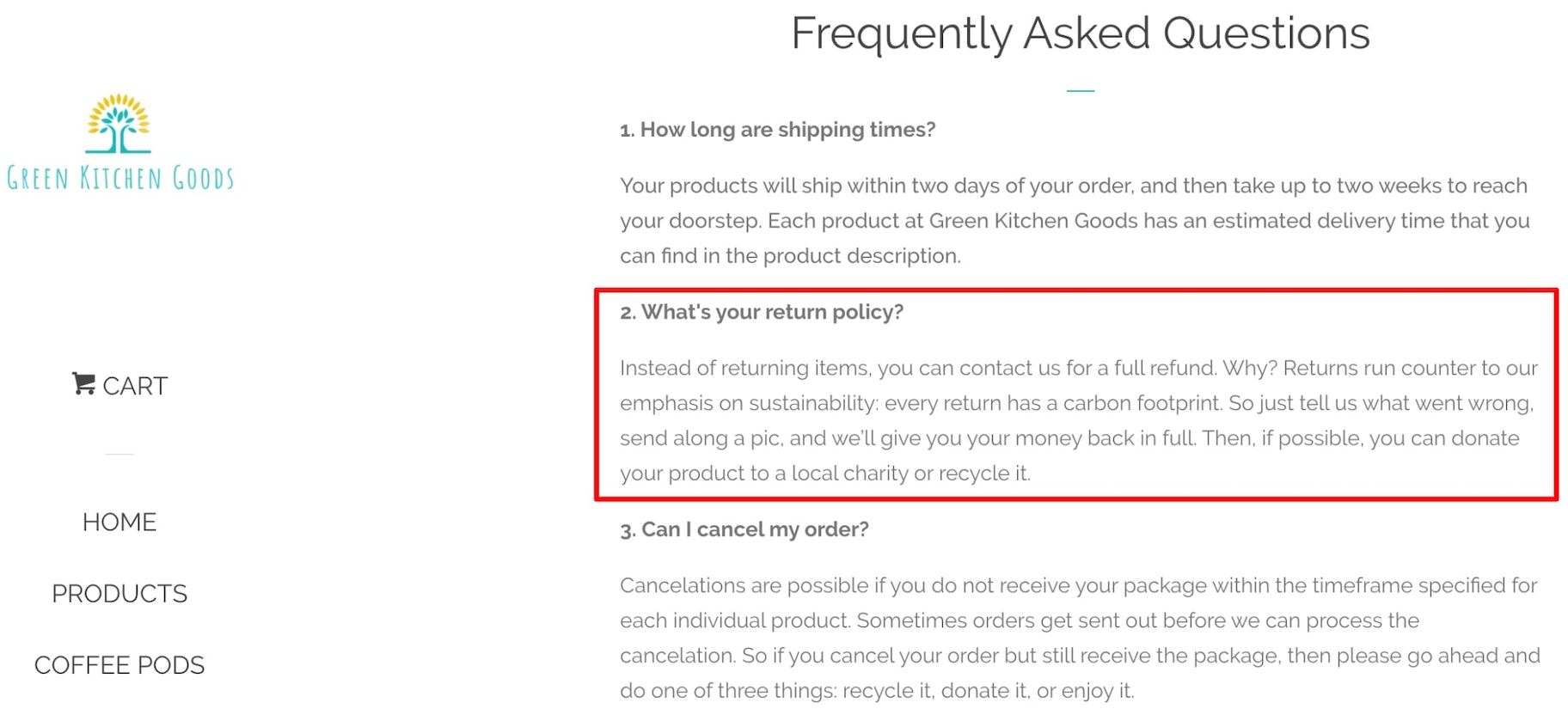 绿色厨房用品常见问题页面截图