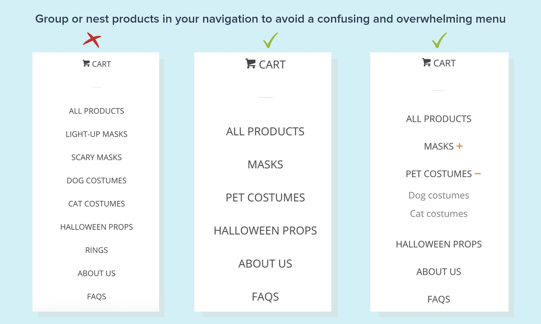 三个不同的网站菜单截图,有不同的选项
