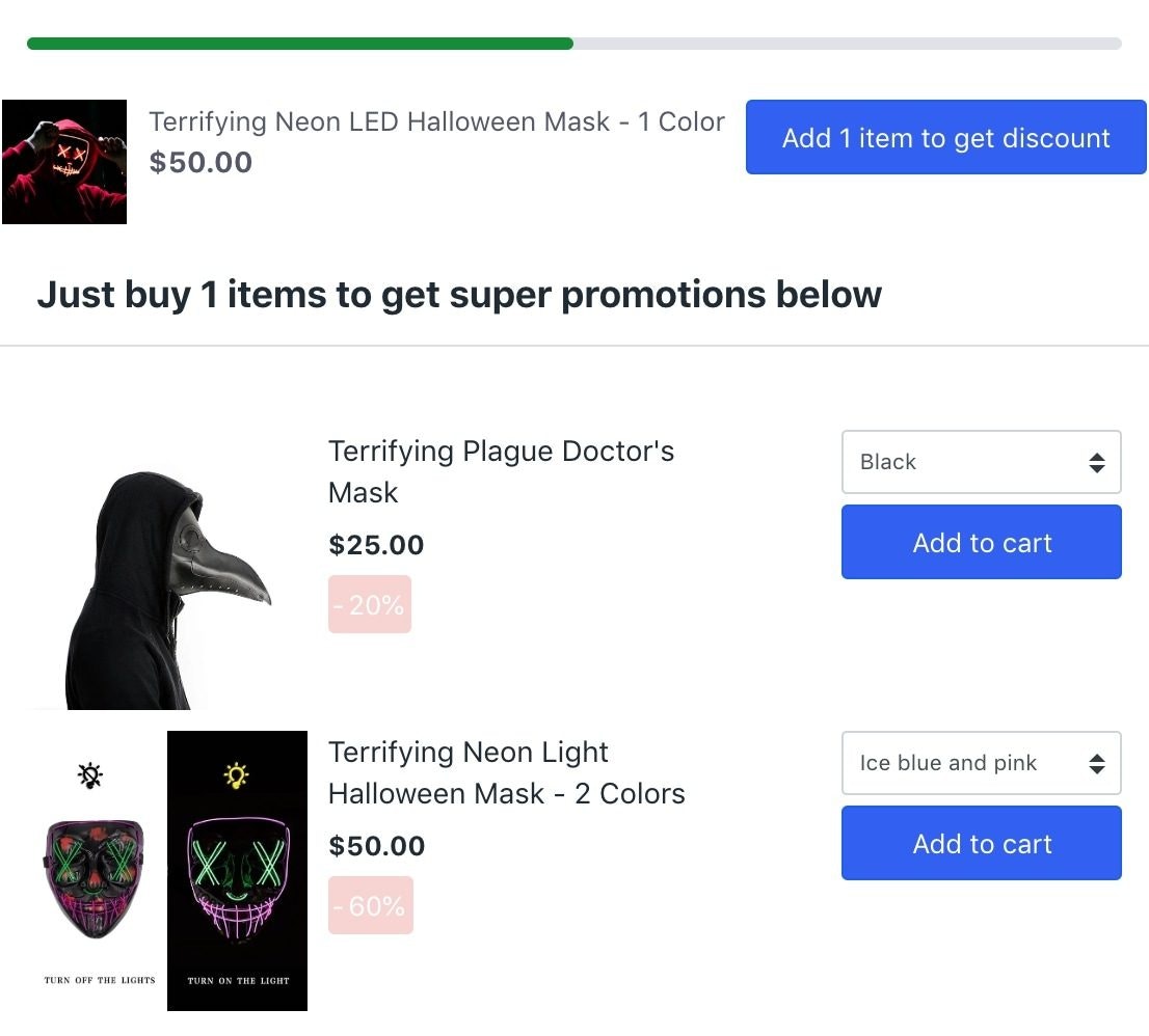 Screenshot of the Upsell pop up
