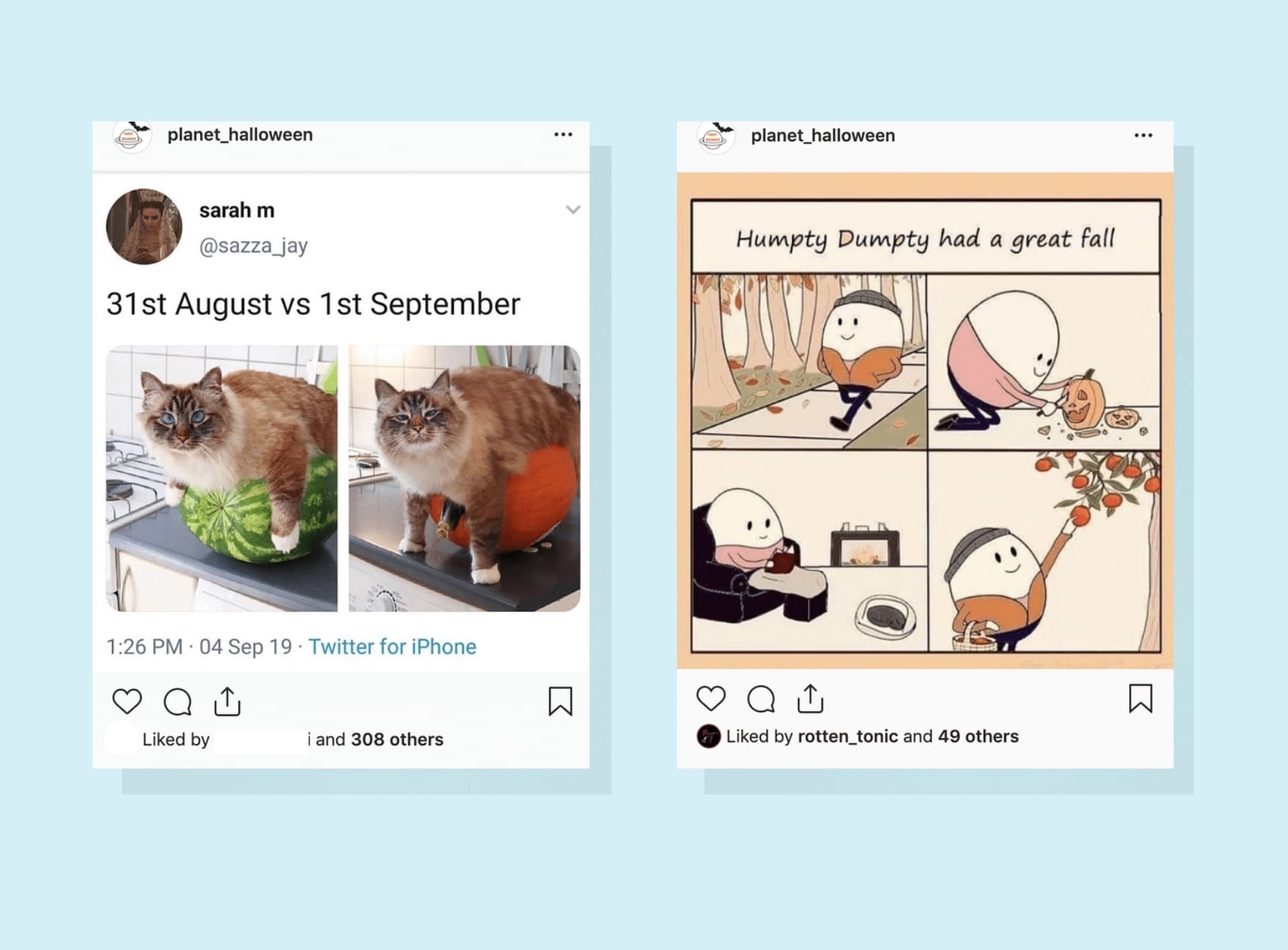 Screenshots of two fall-themed Instagram posts