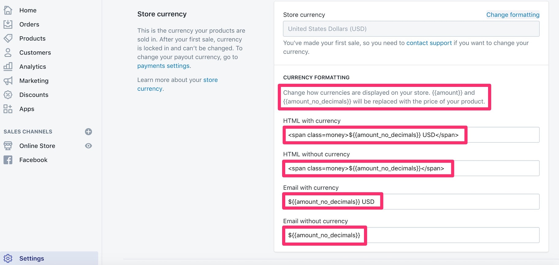 Shopify提示存储货币