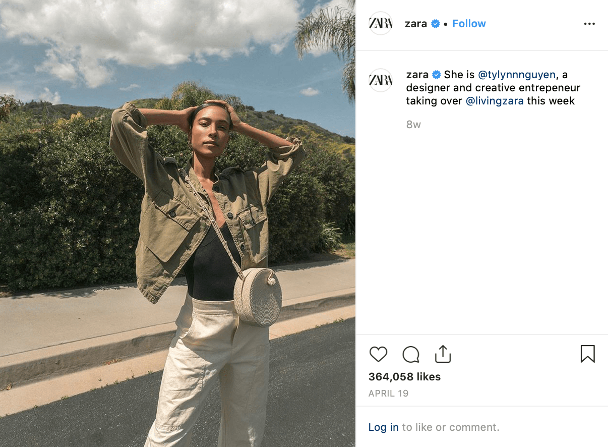 服装品牌Zara Instagram上一位网红的截图