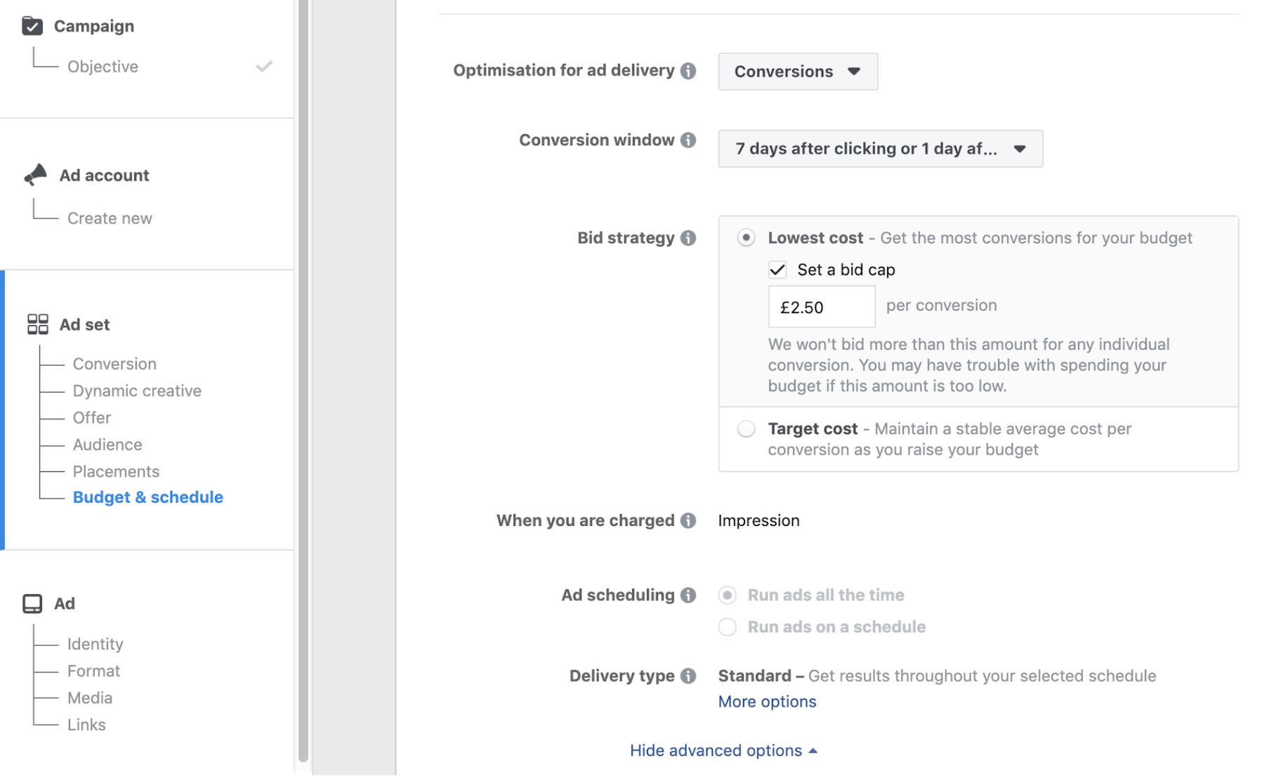 Facebook广告成本出价