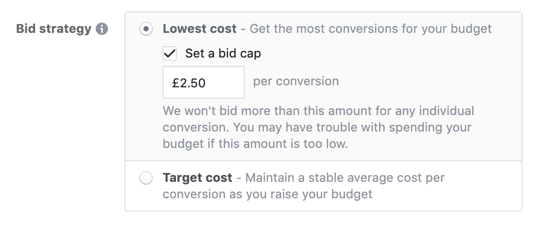 Facebook广告出价上限