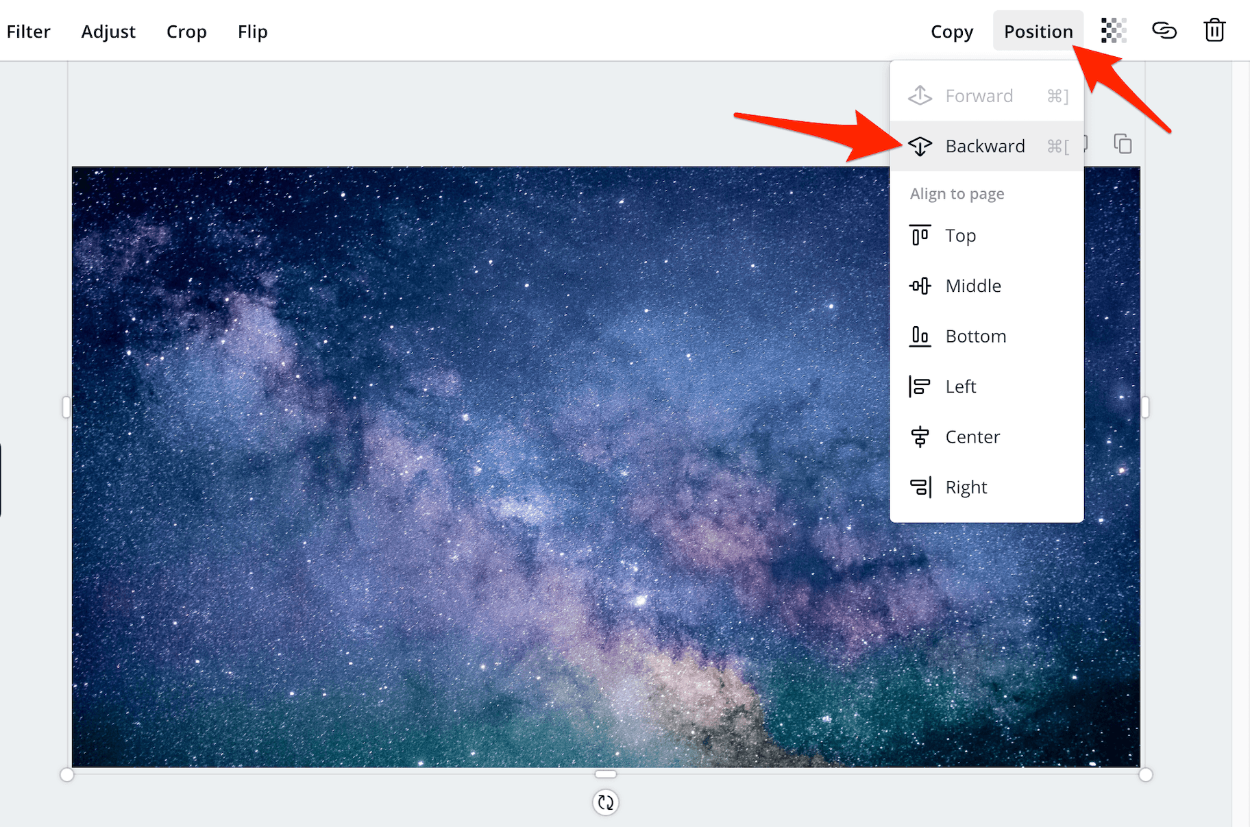 发送到后台画布