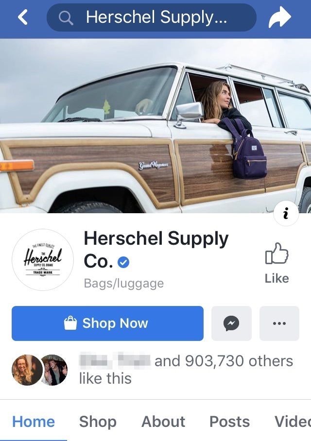 Herschel Supply Facebook Mobile页面