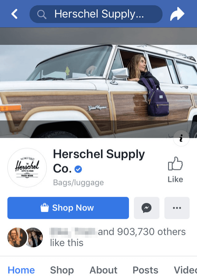 Herschel Supply Facebook Mobile页面