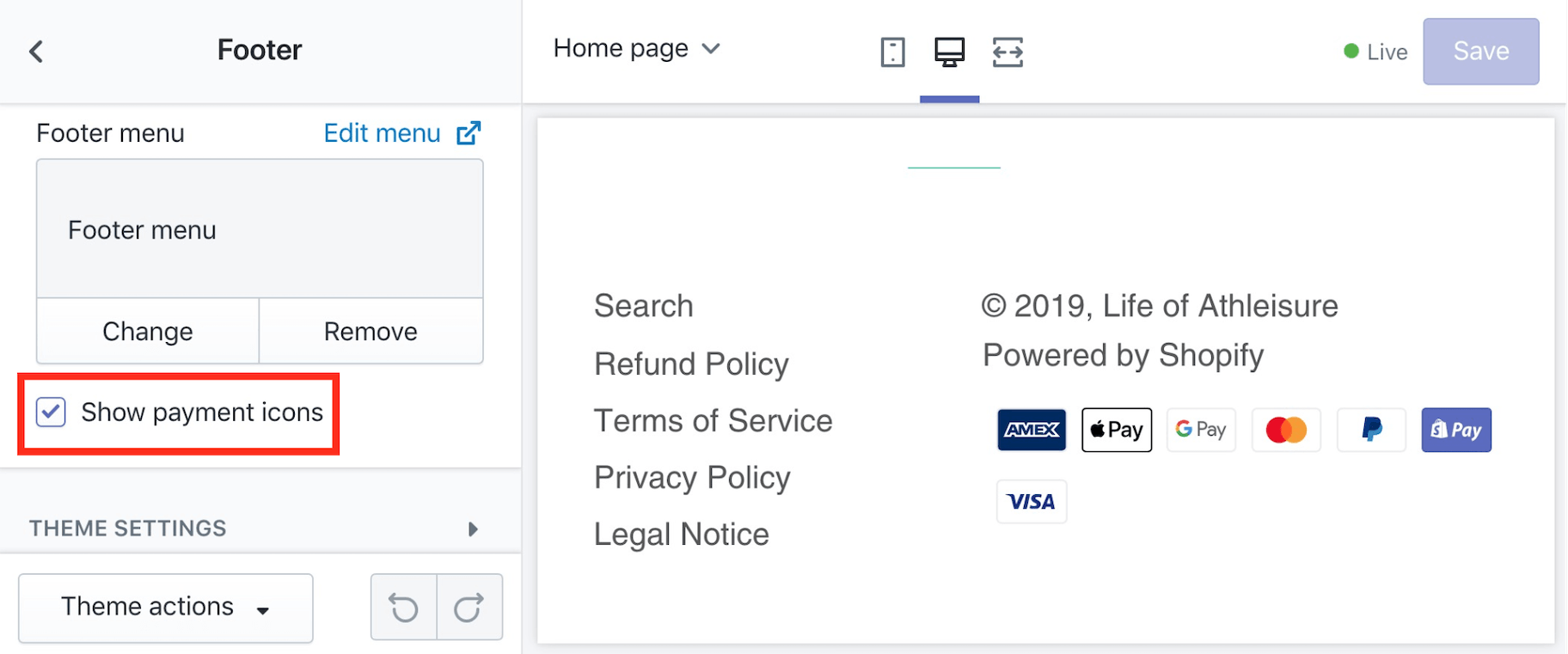 在Shopify上显示支付图标