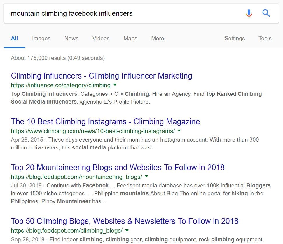 使用谷歌查找facebook影响者