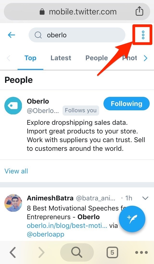 菜单推特移动搜索